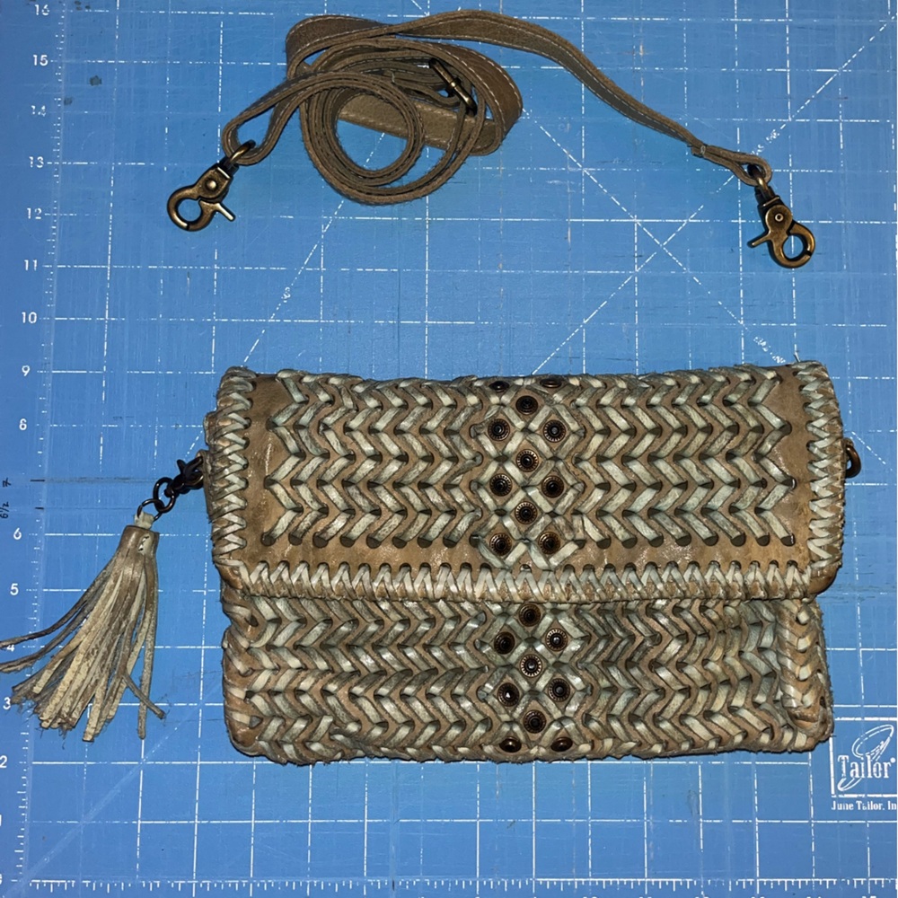 Studio Kaleidoscope Woven Crossbody Sage green crossbody bag